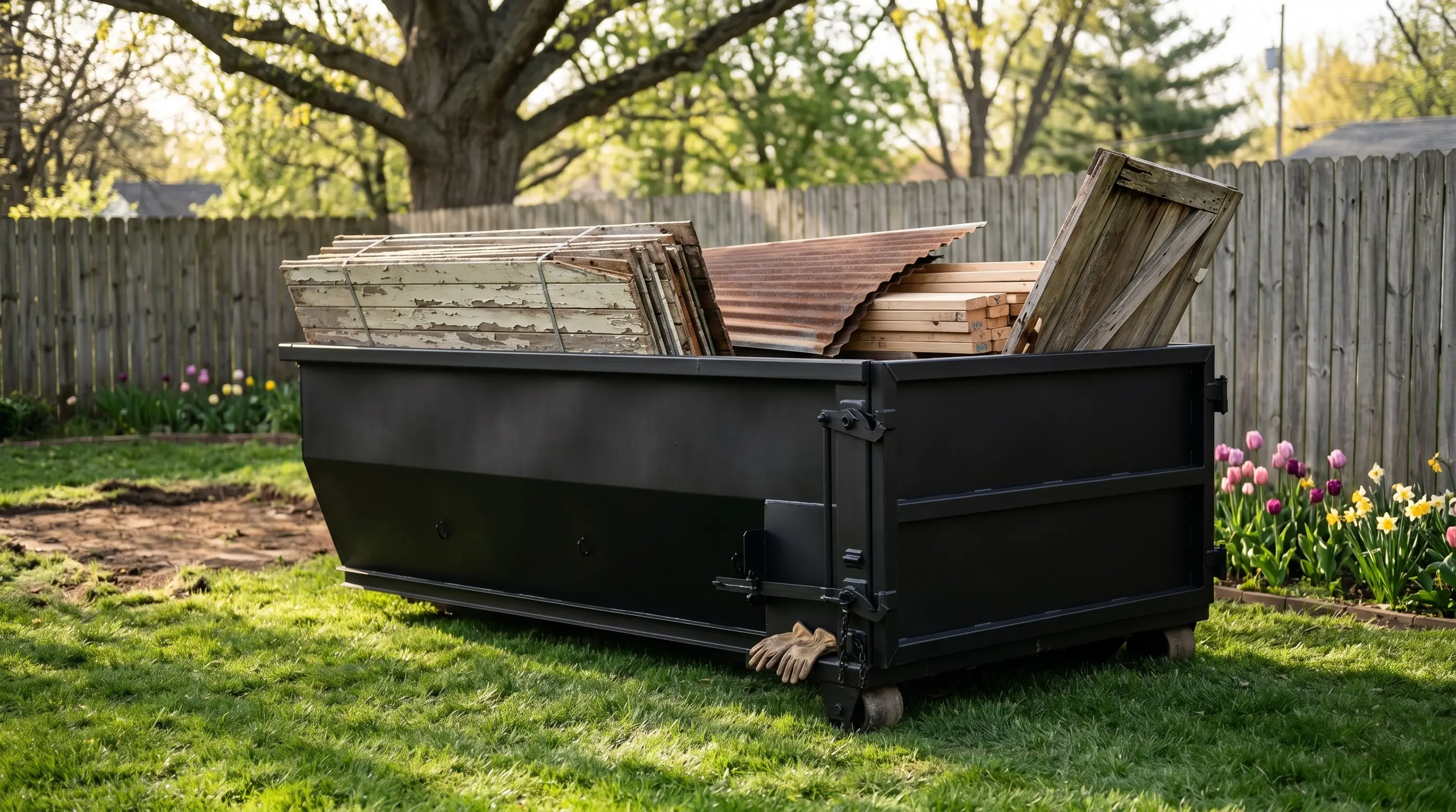 Roll-off dumpster at a rural property in Springport, Michigan
