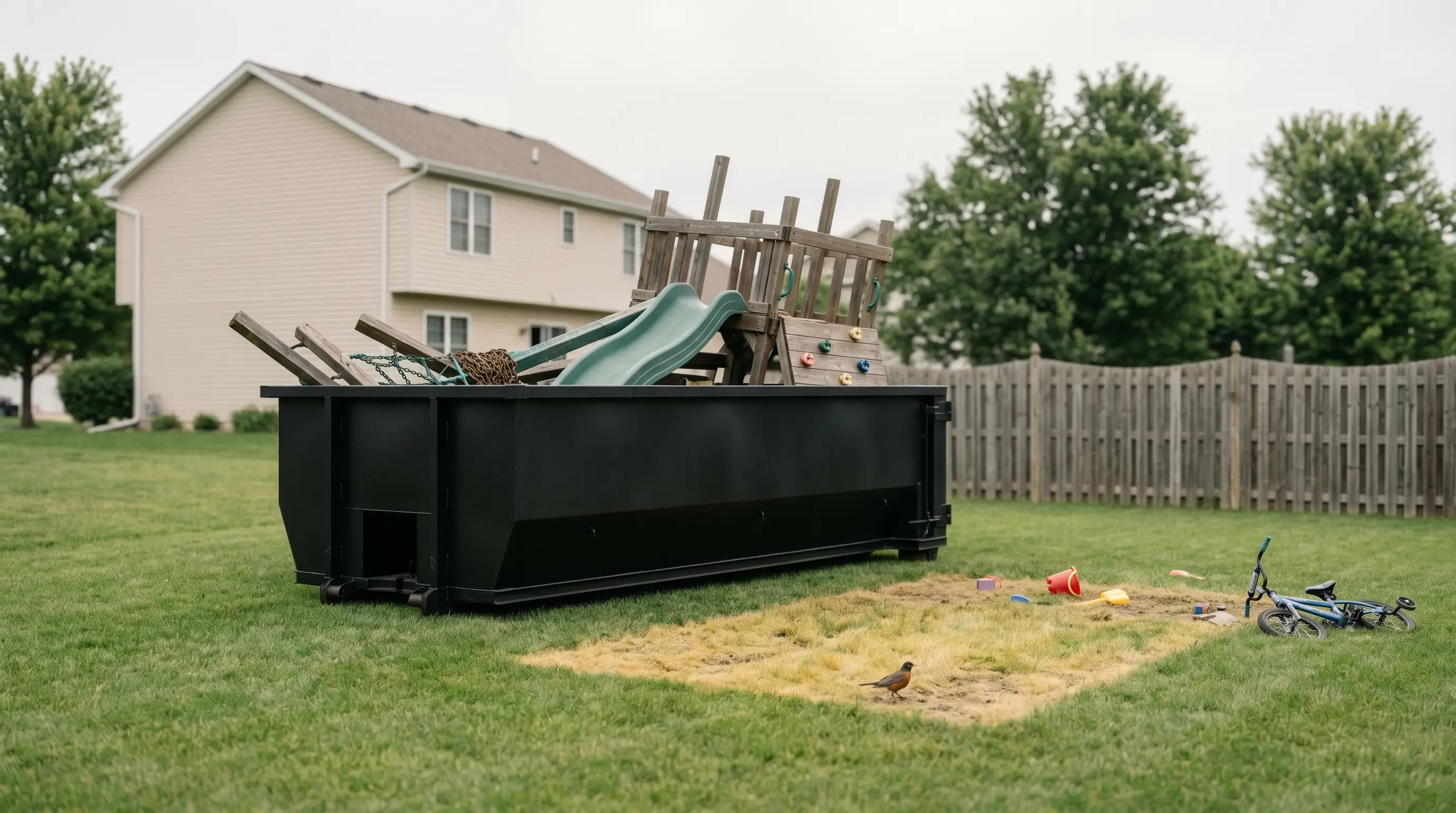 Roll-off dumpster at a lakeside home in Vandercook Lake, Michigan