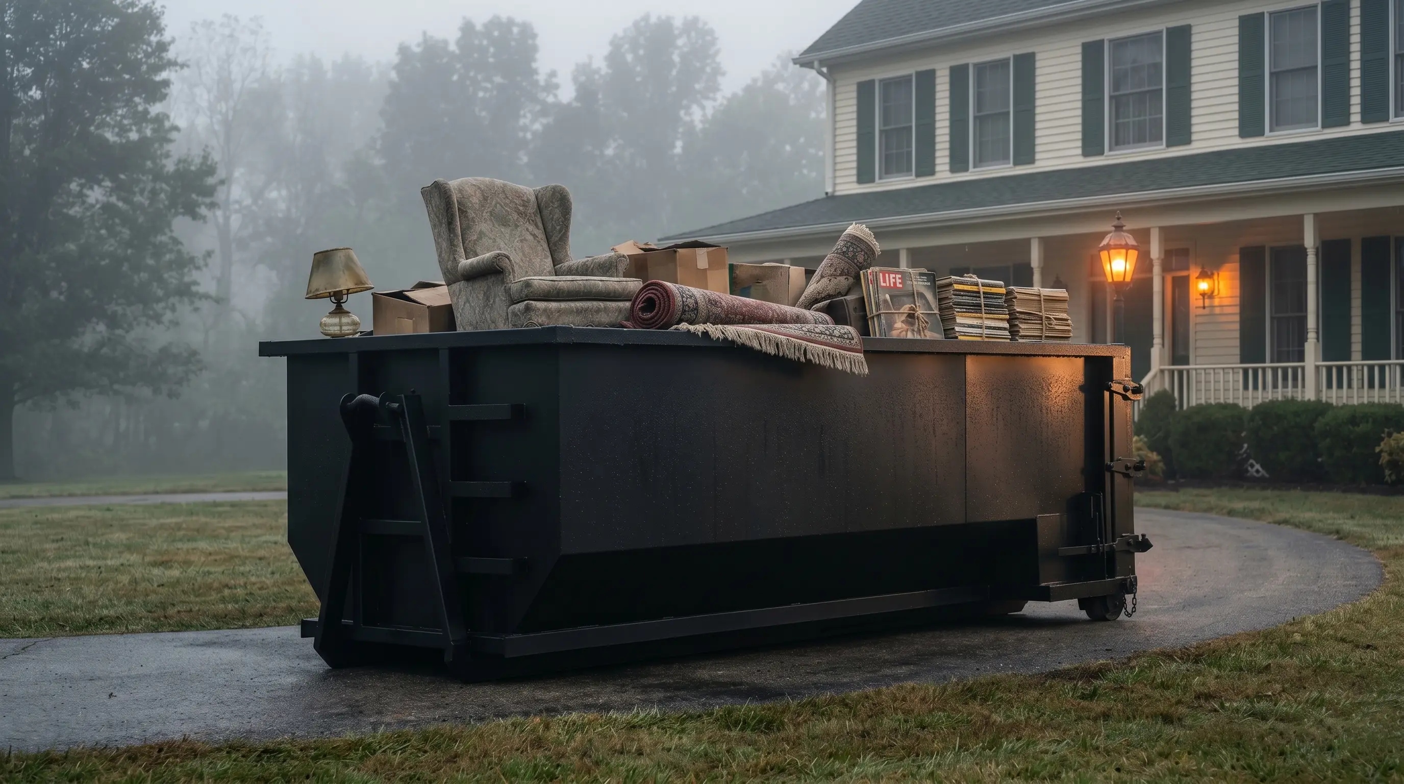 20 yard roll-off container loaded with heavy demolition debris in Jackson County, Michigan