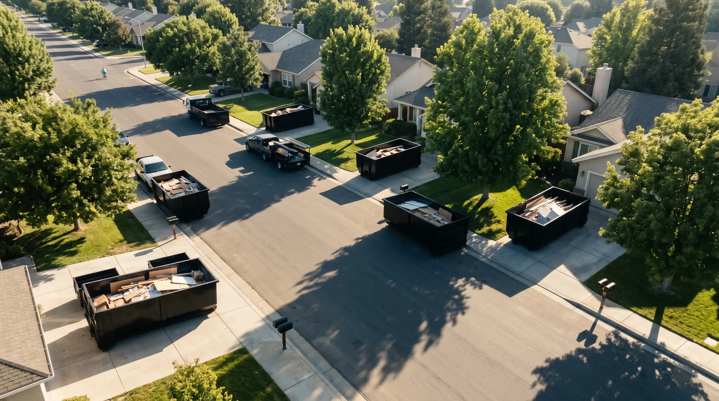Multiple roll-off containers on a residential build in Jackson County, Michigan